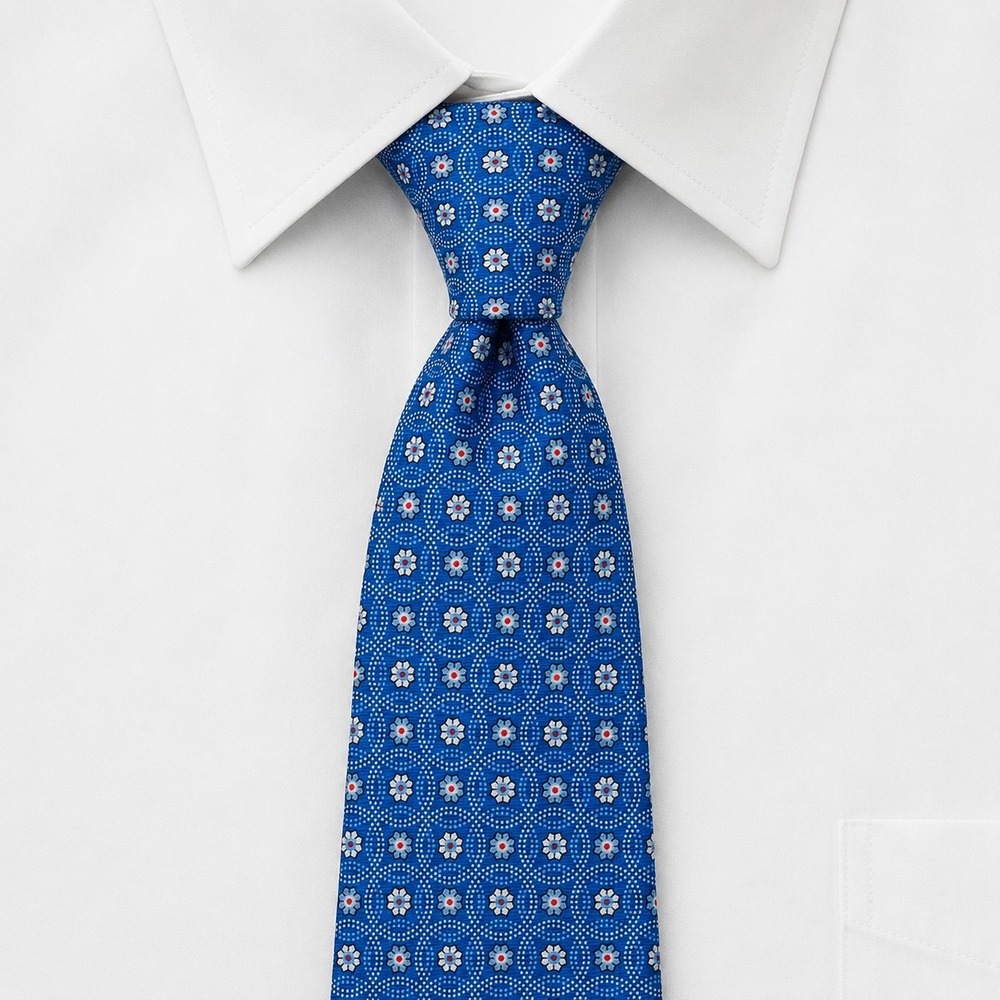 Cremieux Silk Tie Mens 62" Blue Floral Geometric Made in Italy Luxury Necktie